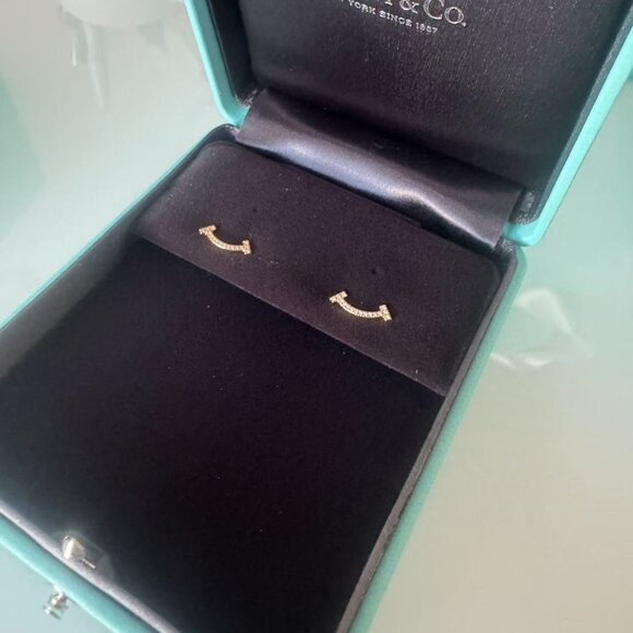 Tiffany & Co Yellow Gold Diamond Smile Earrings - Picture 1 of 6